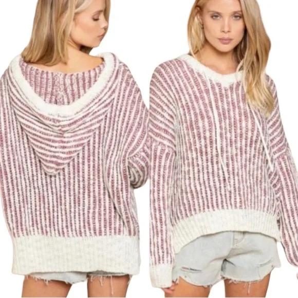 POL Striped Hoodie Sweater - Pink and Cream. NWT - Picture 2 of 5